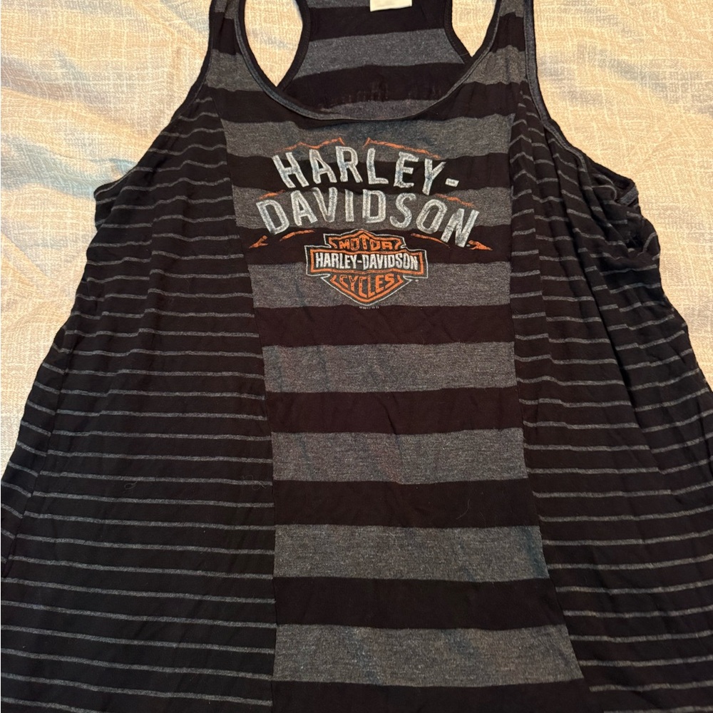 Harley-Davidson Black and Gray Striped Tank
